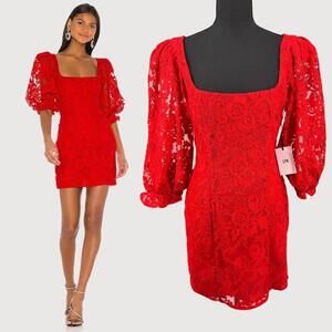 LPA NWT Tonia Lace Mini Dress Red Long Sleeve Size M